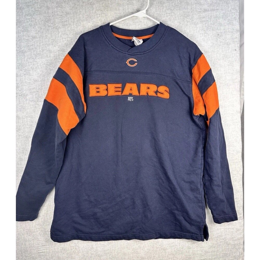 Retro NFL Chicago Bears Long Sleeve Sweatshirt Lg Navy Blue with Orange Stripes
